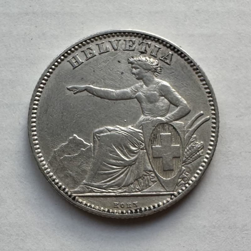 2 Franken 1863, Vorderseite: sitzende Helvetia